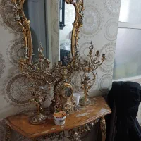 آینه شمعدان و میوه خوری پایه بلند برنج