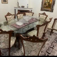 میز ناهارخوری شیشه ۱۰میل پایه منبت گلدانی صندلی‌ها|میز و صندلی غذاخوری|تهران, استقلال|دیوار