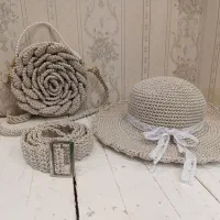 ست کلاه وکیف وکمربند مکرومه