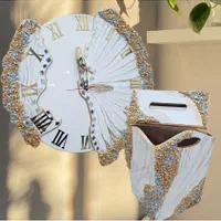 ساعت دیواری رزینی و ست جاکلیدی و سطل و جادستمال