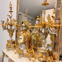 آیینه شمعدان برنج (فوق سنگین)، با طرح آب طلا