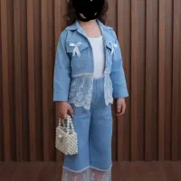 لباس بچگانه کت جین دخترانه با شلوار ۴ تا ۸ سال