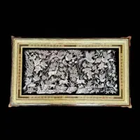 تابلو قلمزنی با قاب خاتم کاری صخره و آهو ۷۰در۱۲۰