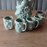 پارچ آبخوری با لیوان سفالی ۵۰ ساله