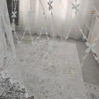 پرده توری سفید دوخته شده آماده در حد نو