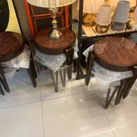 میز عسلی سه تیکه گرد چوبی