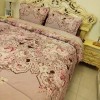 سرویس تخت خواب چوب راش همراه میز ارایشی