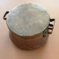 قابلمه مسی در دار،قدیمی، وزن 1185 گرم، سفید شده
