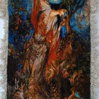 تابلو فرش چله ابریشم بوسه بر آهو