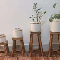 گلدان سرامیکی + پایه چوبی