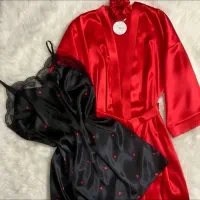 لباس خواب بلند ساتن گیپور دار