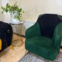 مبل۸نفر رنگ سبز و مشکی پایه استیل ۴تا عسلی|مبلمان خانگی و میز عسلی|یزد, |دیوار