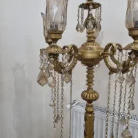 آباژور برنزی ایستاده ۶شاخه لاله ای کریستالی