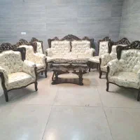 مبل سلطنتی ۹ نفره با پارچه ساتن با میز و عسلی