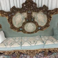 مبل سلطنتی فیروزه ای چوب نه نفره|مبلمان خانگی و میز عسلی|بندر انزلی, پرستار|دیوار