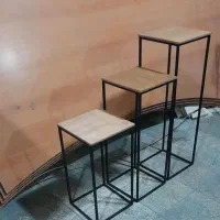 پایه گلدان ۳ تایی فلزی با چوب ضد آب