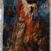 تابلو فرش چله ابریشم بوسه بر آهو|تابلو فرش|کرمانشاه, |دیوار