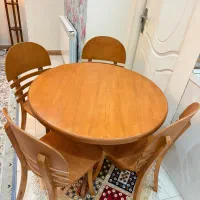 میز ناهارخوری گرد چوبی + 4 عدد صندلی