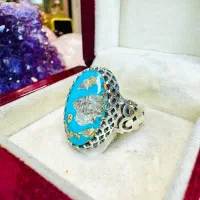 انگشتر فوق لوکس سنگ فیروزه رگه طلایی معدنی نیشابور|بدلیجات|تبریز, |دیوار