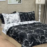 سرویس روتختی دونفره طرح سنگی سفید مشکی ۶ تیکه