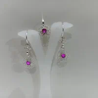 نیم ست نقره یک کار تک آویز نگین صورتی کد ۵۷۲