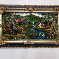 تابلو فرش با قاب دور چرم چهار شیر