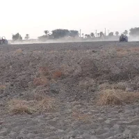 شخم زمین کشاورزی با دو عدد تراکتور