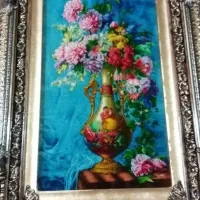 تابلو فرش مدل گل و گلدان فرانسوی