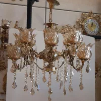 لوستر پرکار دو طبقه ۸شاخ ۱۲ شعله فرشته برنز سوگلی