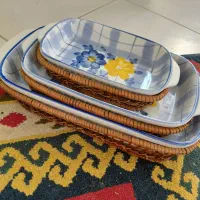 سوفله خوری سالم چینی قدیمی با سبد سه عدد