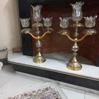 یک جفت لاله پایه برنجی قدیمی|لوستر و چراغ آویز|مشهد, کلاهدوز|دیوار