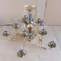 لوستر10 شعله برنجی بهمراه سه دیوارکوب و کریستالها|لوستر و چراغ آویز|بروجرد, |دیوار