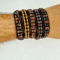 دستبند مردونه ترکیب چرم گاوی و چوب