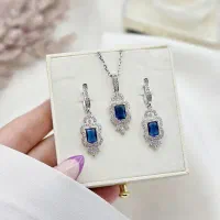 نیم ست نقره یاقوت کبود آبی کادو ناب تولد سالگرد۹۲۰