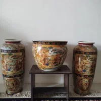 تنگ وگلدان چینی آنتیک با نقاشی کاردستی استا