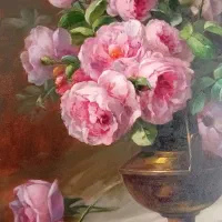 تابلو رنگروغن (گلهای صورتی گلدان مسی)|تابلو، نقاشی، عکس|تبریز, |دیوار