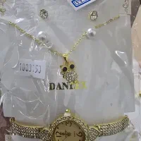 ست ساعت زنجیر پلاک دو جفت گوشواره