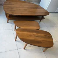 میز وسط مبل به همراه دو عدد عسلی تمام چوب شرکتی