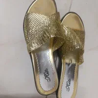 صندل کفش دمپایی مجلسی پیراهن بلنددکلته زنانه طلایی