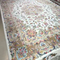 فرش تک و جفت ۹متر دستباف طرح تبریز خطیبی گل ابریشم