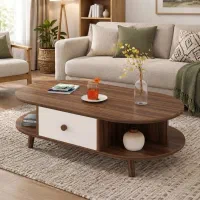 میز جلو مبلی بیضی مدرن تمام MDF کشودار و طبقاتی