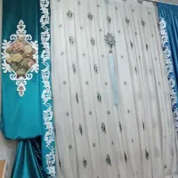 پرده حریر گل دار با 2 عدد بالان مخملی|پرده، رانر، رومیزی|پاکدشت, پاکدشت (مامازند)|دیوار