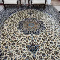 ۲ عدد فرش تمام نخ طرح فیروزه ای و طرح کرم گل برجست