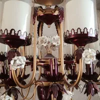 لوستر فلزی زرشکی طلایی باگل چینی لب طلا|لوستر و چراغ آویز|تکاب, |دیوار