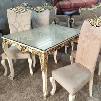 غذاخوری ۴نفره چوبی با شیشه ۸میل|میز و صندلی غذاخوری|قم, نیروگاه|دیوار