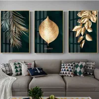 تابلوهای سه تیکه برگ های طلایی ،تابلو های دکوراتیو