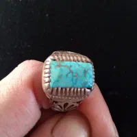 انگشتر نگین فیروزه و رکاب نقره
