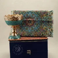 پک هدیه سازمانی صنایع دستی آجیلخوری مس وترمه وجعبه