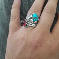 انگشتر نقره فیروزه و یاقوت
