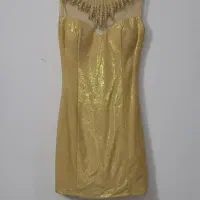 پیراهن مجلسی طلایی کارشده